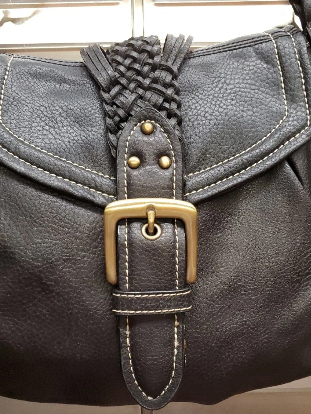 Vintage Tommy Hilfiger Black Leather Hobo Bag with Braided Strap
